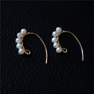 Gold Plated Pearls C Shape Handmade Huggie Earrings