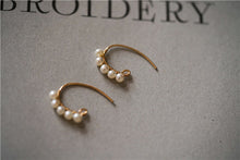 Load image into Gallery viewer, Gold Plated Pearls C Shape Handmade Huggie Earrings
