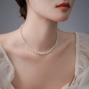 Classic Pearl Necklace  Choker in 14K Gold Plated Silver, Handmade Bridal Necklace