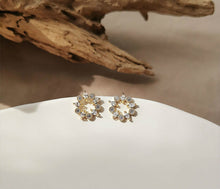 Load image into Gallery viewer, Gold Plated Diamante Petal Circle Stud Earrings