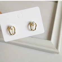 Load image into Gallery viewer, Gold Plated Round Pearl Stud Earrings