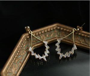 Fashion Design Gold Plated Silver Diamond Shape Drop Earrings with Zircon Crystal