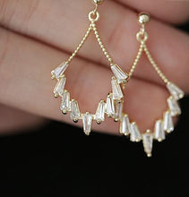 Load image into Gallery viewer, Fashion Design Gold Plated Silver Diamond Shape Drop Earrings with Zircon Crystal