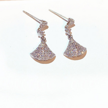Load image into Gallery viewer, Elegant Gold Plated Silver Fan Design Diamante Zircon Drop Earrings
