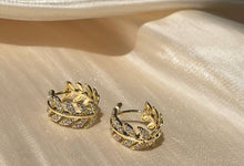 Load image into Gallery viewer, Gold Plated Diamante Leaf Earring Huggies