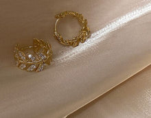 Load image into Gallery viewer, Gold Plated Diamante Leaf Earring Huggies