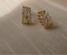 Load image into Gallery viewer, Gold Plated Diamante Leaf Earring Huggies