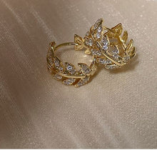 Load image into Gallery viewer, Gold Plated Diamante Leaf Earring Huggies