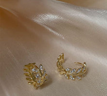 Load image into Gallery viewer, Gold Plated Diamante Leaf Earring Huggies
