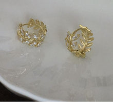 Load image into Gallery viewer, Gold Plated Diamante Leaf Earring Huggies