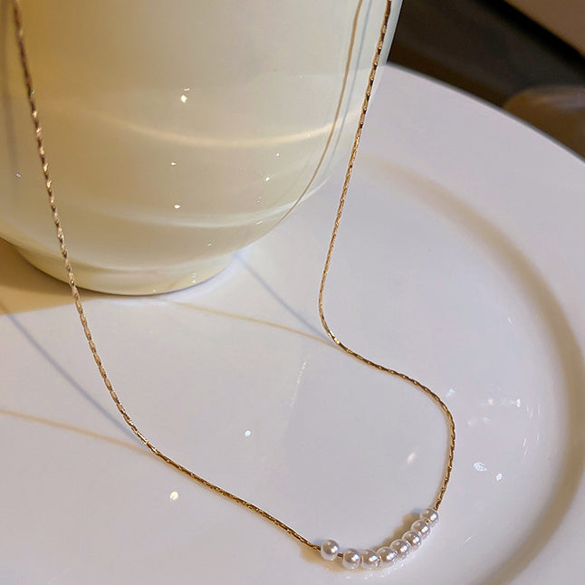Mini Pearl Chain Necklace Choker Gold Plated Silver