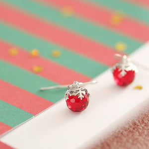 Cute Silver Christmas Vintage Red Crystal Ball Drop Earrings