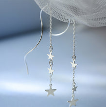 Load image into Gallery viewer, Silver Three Star Chain Thread Through Earrings

