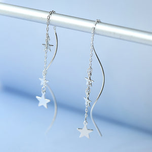 Silver Three Star Chain Thread Through Earrings