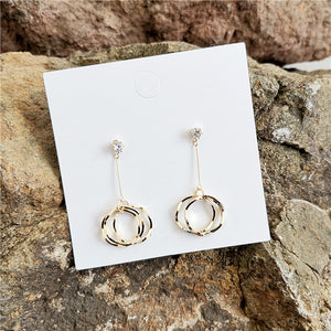 South Korea Design Gold Plated Long Three-Circle Earrings