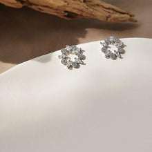 Load image into Gallery viewer, Gold Plated Diamante Petal Circle Stud Earrings
