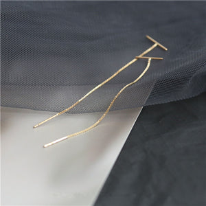 Gold Plated T Shape Chain Thread Through Earrings