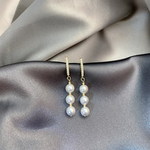 Load image into Gallery viewer, Classic Freshwater Cultured 3 Pearls Drop Earrings in 14K Gold Plated Silver Bridal Wedding
