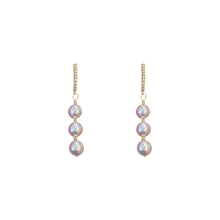 Load image into Gallery viewer, Classic Freshwater Cultured 3 Pearls Drop Earrings in 14K Gold Plated Silver Bridal Wedding
