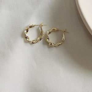 Gold Plated Twist Circle Huggie Earrings