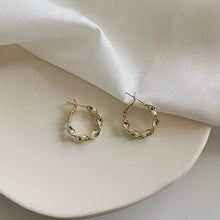 Load image into Gallery viewer, Gold Plated Twist Circle Huggie Earrings
