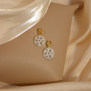 Luxury 14K Gold Plated Zircon Diamante Round Chic Drop Earrings