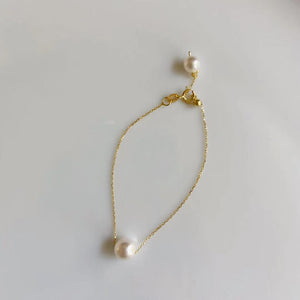 18K Gold Plated Silver Single Pearl Chain Bracelet