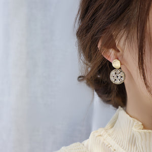 Luxury 14K Gold Plated Zircon Diamante Round Chic Drop Earrings