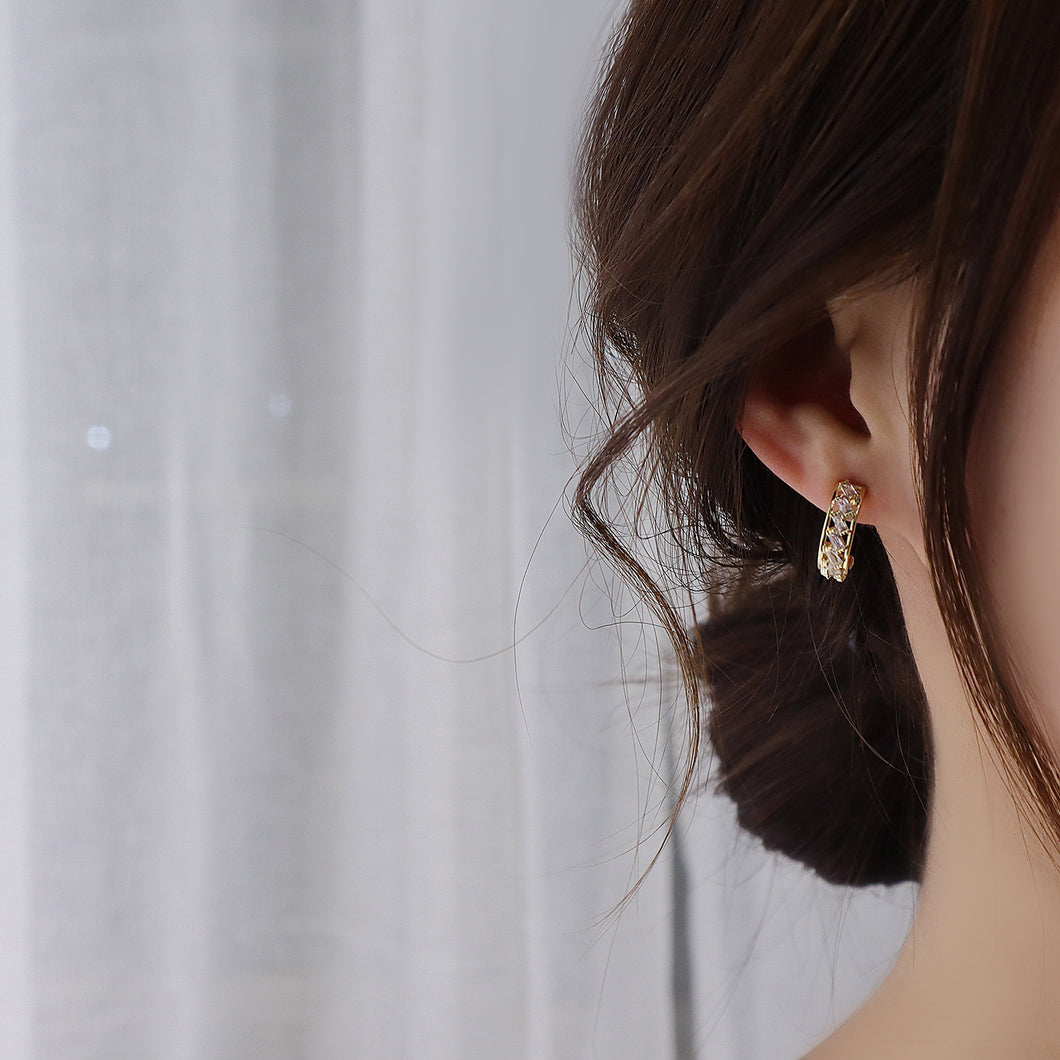 Luxury Popular 14K Gold Plated Zircon C Shape Ear Studs Earrings