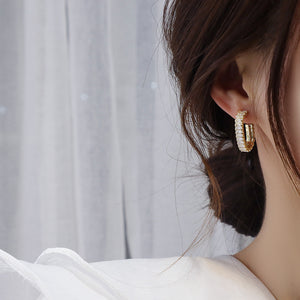 14K Gold Filled Rectangle Zircon Diamente C Shape Huggies Stud Earrings