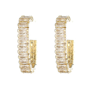 14K Gold Filled Rectangle Zircon Diamente C Shape Huggies Stud Earrings