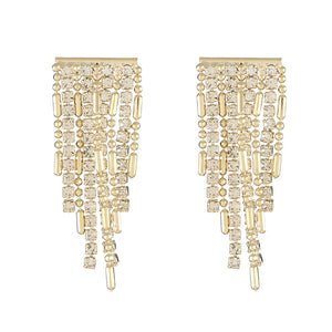 14K Gold Plated Short Mini Square Zircon Chain Tassel Earrings Party Jewellery