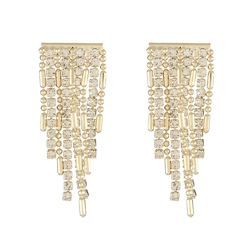 14K Gold Plated Short Mini Square Zircon Chain Tassel Earrings Party Jewellery
