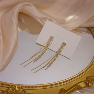 Gold Plated Zircon Diamante Long Tassel Earrings Party Wear