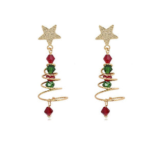 Golden Christmas Tree and Star Drop Earrings