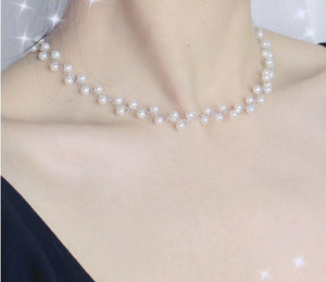 Classic Pearl Necklace  Choker in 14K Gold Plated Silver, Handmade Bridal Necklace