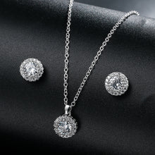 Load image into Gallery viewer, Cubic Zirconia Round Pendant Necklace and Earring Set in Silver, Bridal Jewellery Set
