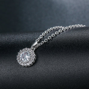 Cubic Zirconia Round Pendant Necklace and Earring Set in Silver, Bridal Jewellery Set