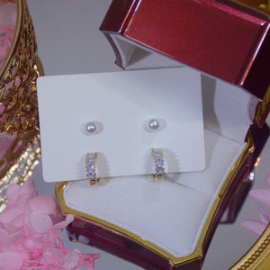 Pearl Studs and Gold Plated Zircon Diamante Huggies- 2 Pairs of Earrings