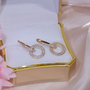 Luxury Gold Plated Diamante Circular Drop Earrings