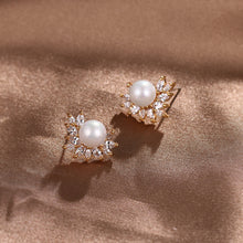 Load image into Gallery viewer, Classic Zircon Earrings With Pearl Bridal and Wedding Pearl Studs
