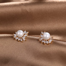 Load image into Gallery viewer, Classic Zircon Earrings With Pearl Bridal and Wedding Pearl Studs
