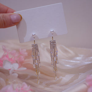 Gold Plated Tassel Chandelier Earrings With Pearl