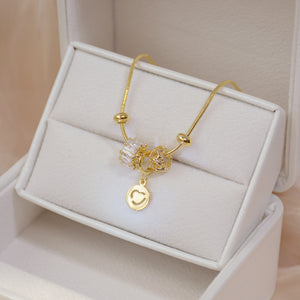 Gold Plated Snake Chain Diamante Beads Adjustable Bracelet
