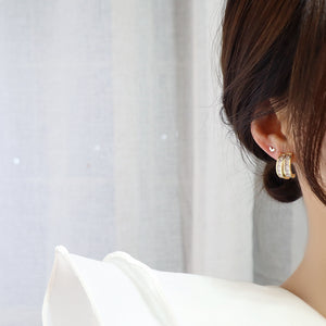Double Layer C Shape Chic Diamante Huggies Ear Studs Earrings
