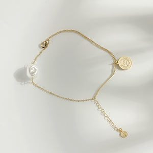 Baroque Single Pearl Bracelet with Gold Plated Chain