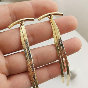 Gold Plated Snake Chain Tassel Earrings