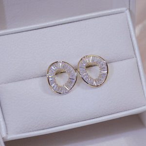 Zircon Diamante Circular Gold Plated Ear Studs Earrings