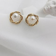 Load image into Gallery viewer, Gold Plated Twist Circular Pearl Stud Earrings
