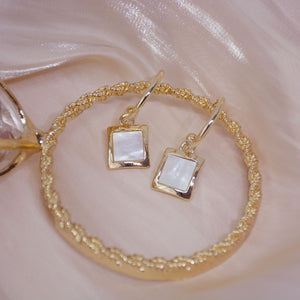 Unique Fashion Gold Plated Silver Rectangle Shell Chic Drop Earrings